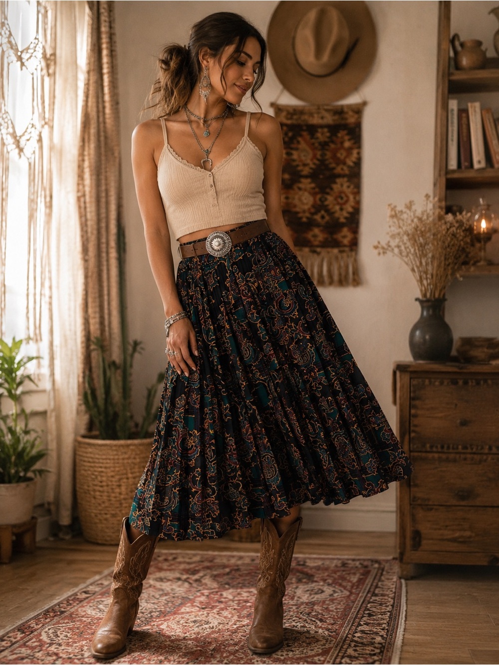 Worthington Vintage Paisley Pleated Midi Skirt